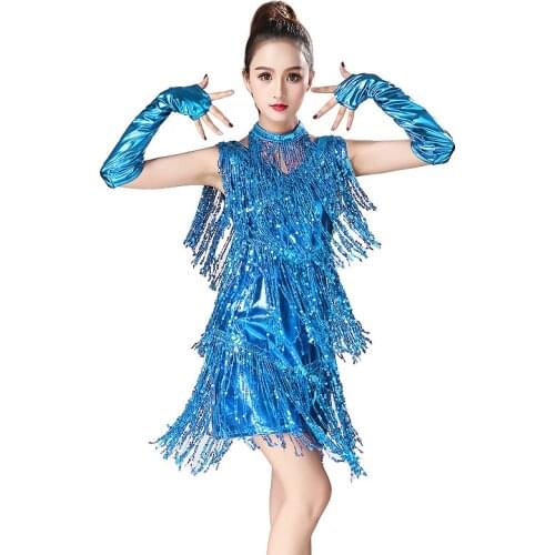 Sexy Sequin Tassel Latin Dance Dress Women Sleeveless Latin Dance Performance Clothing Latin Dance Competition Dresses