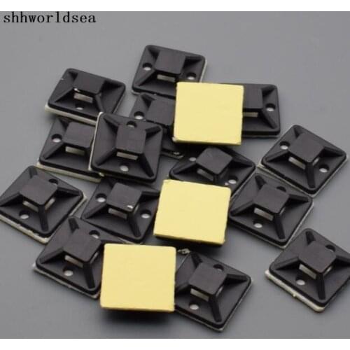 Shhworldsea 20mm*20mm 100pcs black Zip Tie car Cable Wire Removable Self Adhesive Wall Holder Mount Clip/Clamp