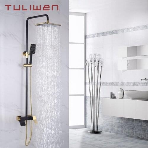 Black Gold Bathroom Shower Mixer Tap Black Rainfall Shower Faucets Set Bathtub Shower Mixer Faucet
