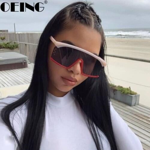 Goggle Oversized Sunglasses Women Brand Designer Big Frame Square Sunglasses Female Oculos De Sol Feminino One Piece Glasses Men