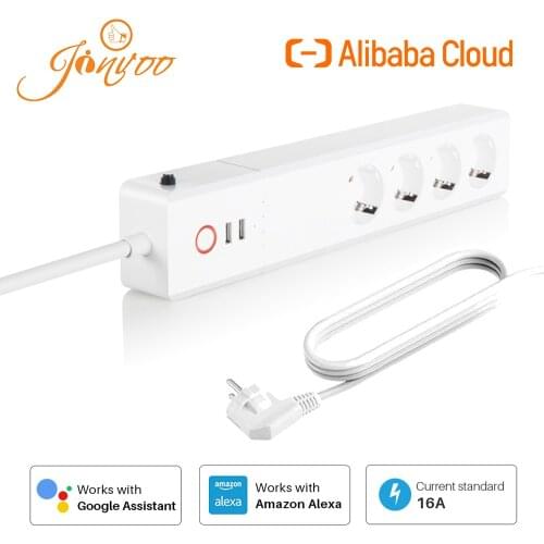 Jinvoo Smart Power Strip 16A EU/UK,Smart Power Bar Multiple Outlet Extension Cord with 2 USB and 4 AC Plugs