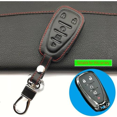 5 Buttons Smart Genuine Leather Car Key Cover Shell Case FOB Protector For Chevrolet 2016 2017 Camaro For Cruze Malibu Volt