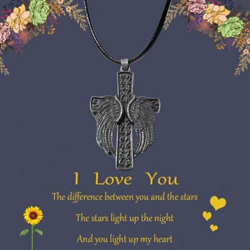 Y166 Angel Wing Cross Necklace Men and Women Gift Pendant Retro Necklace Pendant Memorial Jewelry