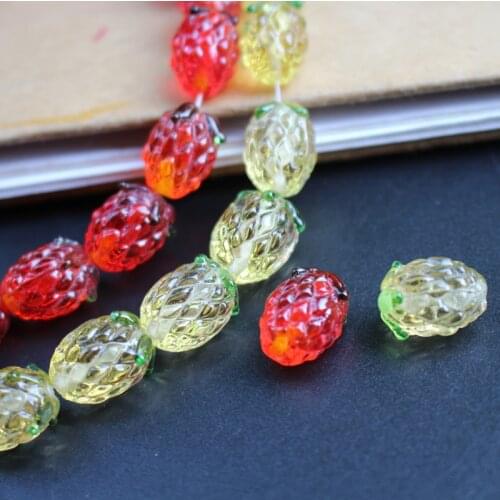 10Pcs 11.5mm*14.5mm Lovely Pineapple Beads Handmade Lampwork Glass Beads Red Yellow for jewelry Bracelet Necklace EArring &DIY