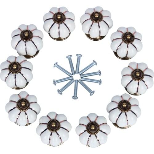 10Pcs Lovely Cute Vintage Ceramic Door Knob Cabinet Drawer Wardrobe Cupboard Kitchen Puller Handle with Installed Screws
