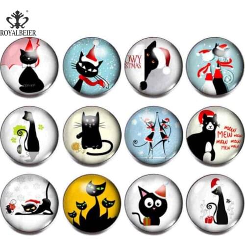 12pcs/lot 18mm Snap Button Jewelry Multi-purpose Detachable Buttons Different Cute Christmas Black Cat Patterns Button Bracelet