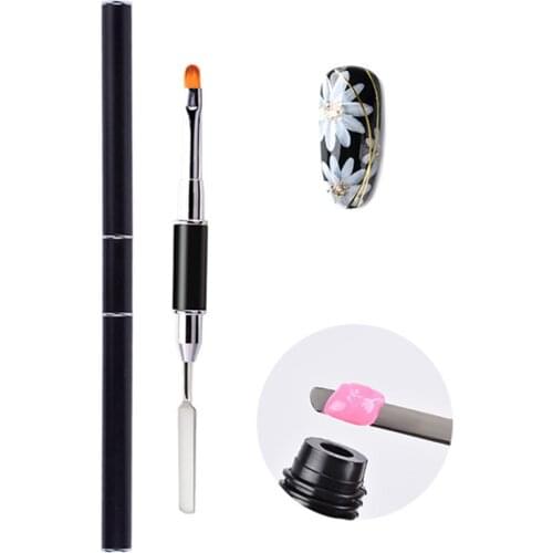 2 In 1 Dual End Nail Art Acrylic UV Gel Extension Builder Flower Painting Pen Brush UV Gel Remover Spatula Stick Manicure Tool#E