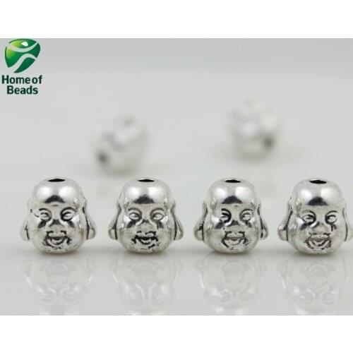 2020 Fashion Wholesale Antique Silver Color Buddha Beads Accessories For Making Jewelry 10x10mm (20 Pieces/lot) ZA1043