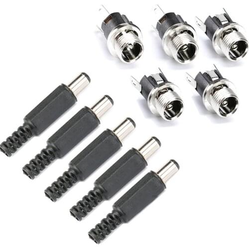 5.5mm x 2.1mm 5.5x2.1 DC Power Supply Plug Connector + Female Metal Panel Mount Socket Jack Plug DC Connectors Terminal Adapter
