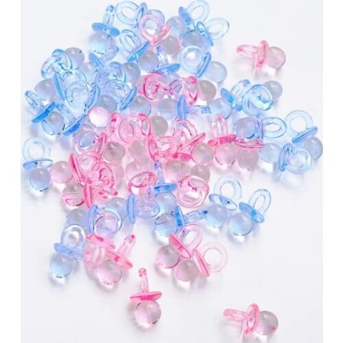50pcs Baby Shower Decorations Gender Reveal Blue Pink Transparent Acrylic Mini Pacifier Birthday Gift DIY Party Cake Decoration