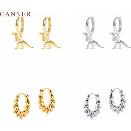 CANNER Earrings For Women 925 Sterling Silver Pendientes Design Spiral Interesting Dinosaur Huggie Earrings Hoops Jewelry Joyero