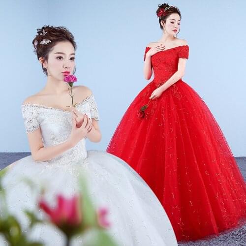 White or Red Wedding Dress Lace Up Embroidery Wedding Dresses Bride Dress Ball Gowns