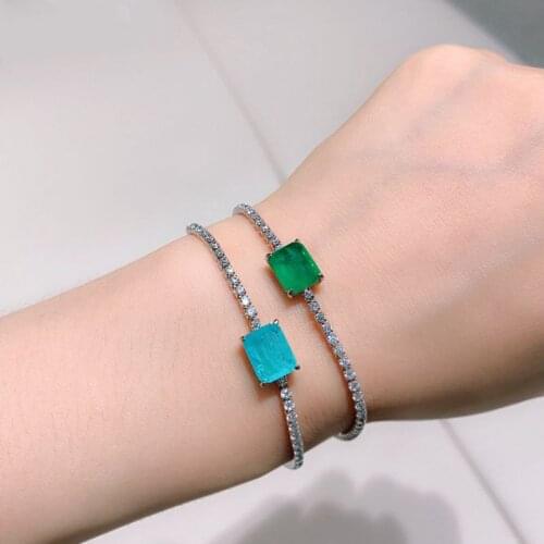 White Gold Plating Paraiba Tourmaline Emerald Gemstone Diamonds Bangle Charm Tennis Bracelets Fine Jewelry