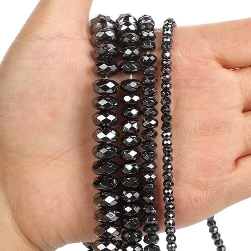 Natural Stone Beads Cut Corner Black Hematite Flat Beads Thick Round Loose Beads For Jewelry Making Needlework Bracelet DIY