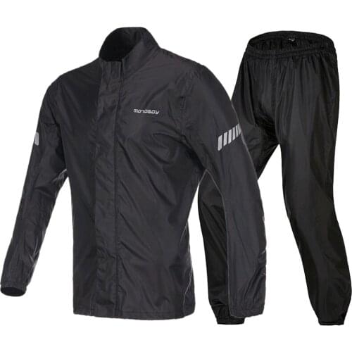 Black Waterproof 2 Piece Motorcycle Slim Rain Cover Over Jacket Pants Suit