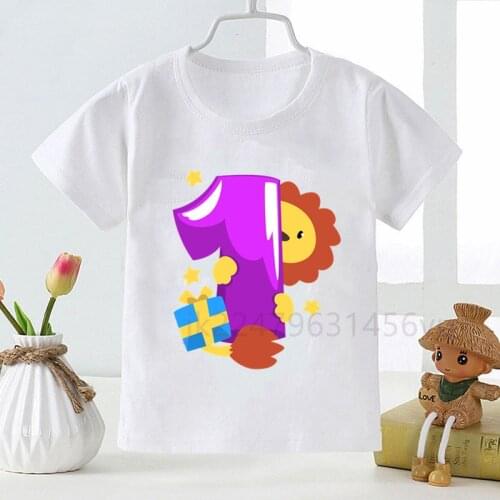 Baby Kids Cartoon Animal Birthday 1-9 Name Print T Shirt Children Animal Birthday T-shirts Boy&Girl Funny Gift Tshirt Present