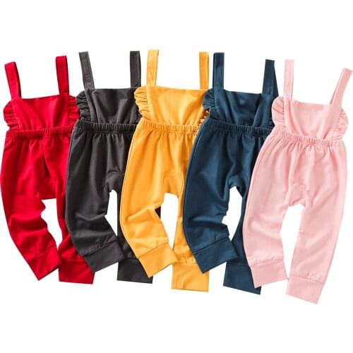 Baby Overalls with Elastic Waist, Pleated Decoration Solid Color Casual Style Summer Clothing