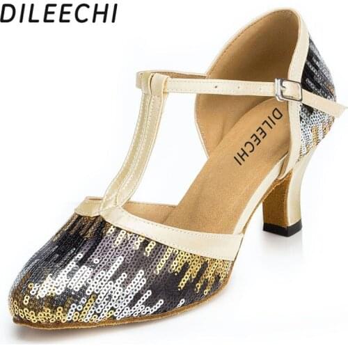DILEECHI Adult Latin dancing shoes dancing Latin dancing shoes soft-soled shoes square Latin shoes outside