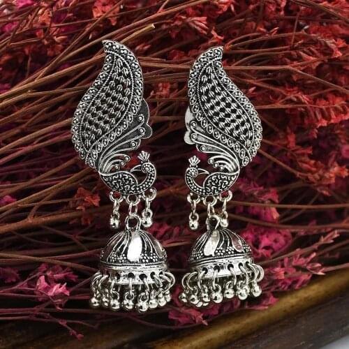 Ethnic Womens color me Peacock Indian Jewelry Gypsy Vintage Ethnic Boho Tribe Bell Tassel Drop Earrings Jhumka Earrings Jewelry