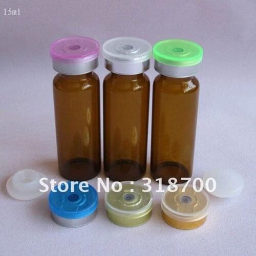 200 x 15ml amber tubing glass vial with silicone stopper & flip cap sample vial,2ml,3ml,5ml,till 30ml is available