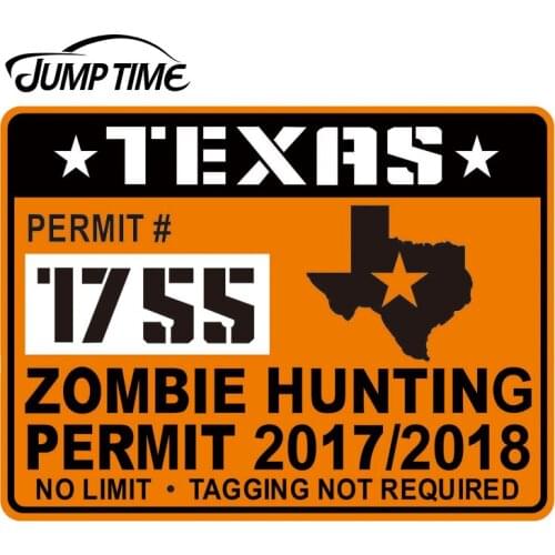JumpTime 13cm X 9.71cm Texas ZOMBIE Hunting Permit Hard Hat Creative Car Stickers JDM Decal Car Door Decor Sticker