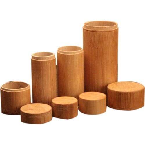 Pure Bamboo Straight Cylinder Tea Caddy Portable Tea Caddy Tea Storage Box for Home and Travel