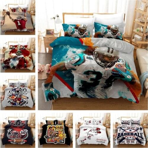 American Football Players 3 PCS Bedding Set Cover Major League of Ball Games Rugby Sportsman Pattern Duvet Cover Set Pillowcases
