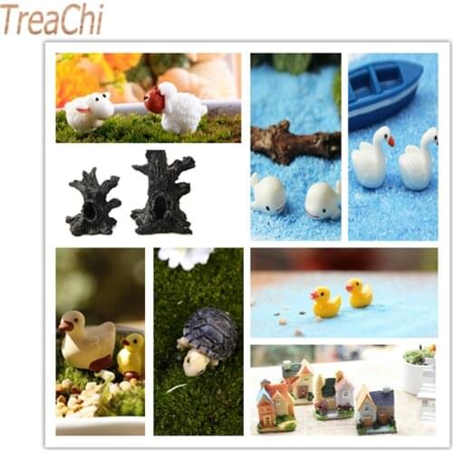 Mini Craft Figurine Plant Pot Garden Ornament Miniature Fairy Garden Decor DIY with Duck Lamb Dolphin Turtle Swan Stub