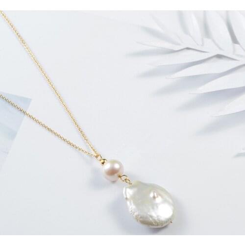 Fashion Simple Natural Baroque Shaped Pearl 14-15MM Pendant Clavicle Necklace 40CM