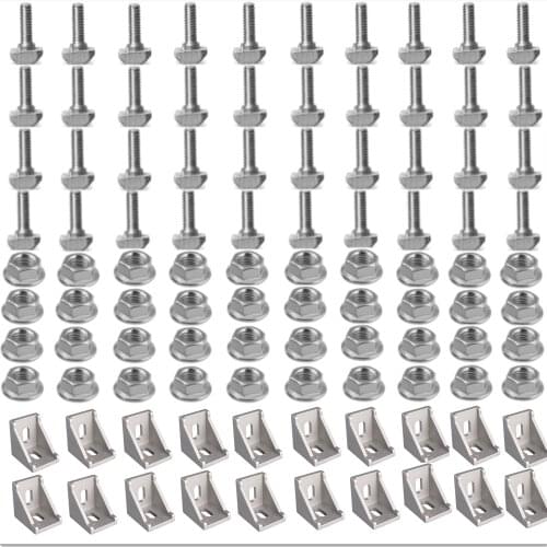 4040 Aluminum Profile Connector Set: 40Pcs M8 Hex Flange Nuts + 20Pcs 4040 Corner Bracket + 40Pcs M8 x 16mm T Bolt Screws