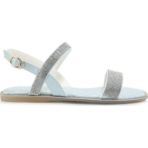 2020 New Arrival Open Toe Diamond Ankle Strap Blue White Yellow Bohemia Rhinestones Flat Toe Sandals Womens Shoes