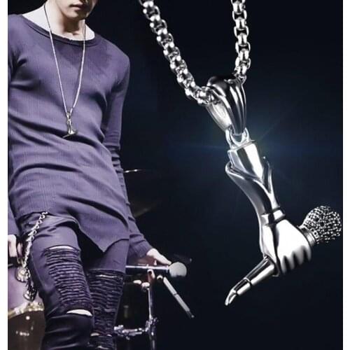 New Arrived Stainless Steel Hiphop/rock Holding Microphone Shape Pendant Fashion Creative Men Necklaces Jewelry Gifts