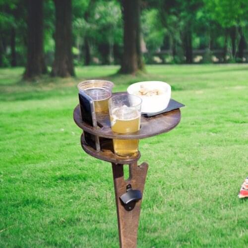 Outdoor Solid Wood Wine Table With Foldable Round Desktop Mini Wooden Picnic Table Easy To Carry Wine Rack