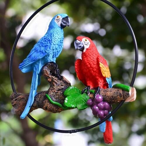 Pastoral Resin Simulation Animal Double Parrot Ornaments Bird Pendant Craft Outdoor Courtyard Garden Furnishing Decoration Craft