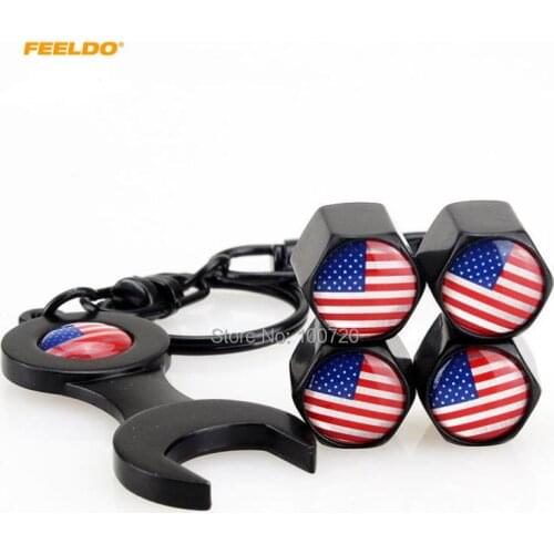MOTOBOTS Promotion Mix Order 200Set Black Car tyre valve cap cover 4pcs+wrench key chain For Flag