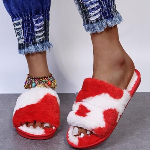 2021 New Women House Slippers Faux Fur Fashion Shoes Woman Slip on Flats Slides Black Pink Cozy Home Furry Comfortable Slippers