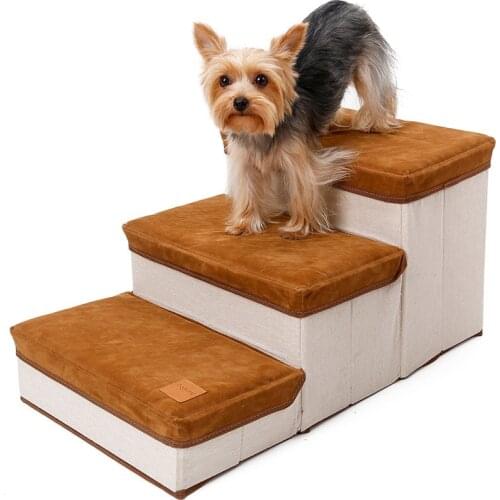 Pet Dog Stair Ladder Foldable Storage Dog Cat Climbing Ladder Household Three-layer Sponge Bed Sofa Steps