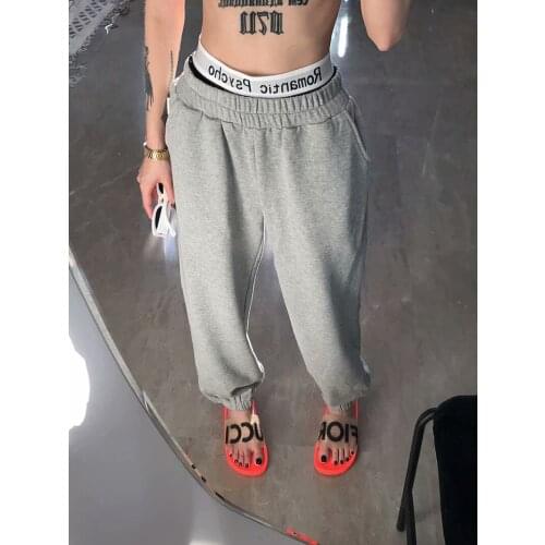 Harajuku Tracksuit Pants Women Gray Sports KALENMOS Plaid Straight Trousers Sexy High Waist Pants Autumn Baggy Pantalones Bottom