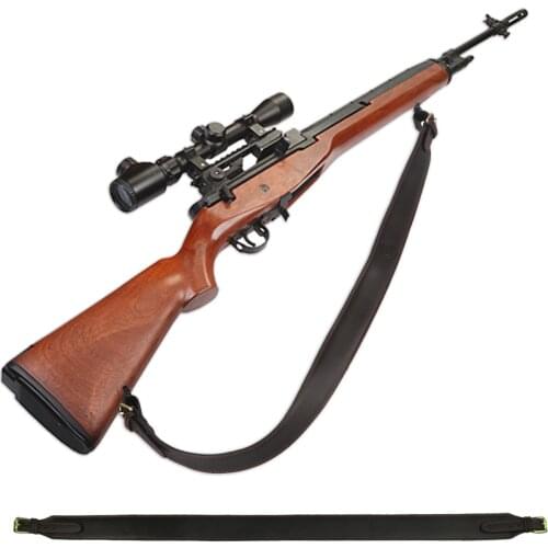 Tourbon Tactical Rifle Gun Sling Genuine Leather Shotgun Belt with Buckle Carrying Shoulder Strap Adjustable Length