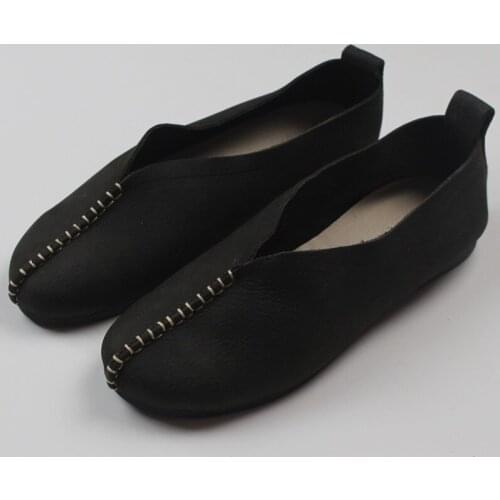 Genuine Leather Shoes Woman Spring Ladies Shoes Slip On Round Toe soft Retro Comfortable drive Casual Classics shoes for women