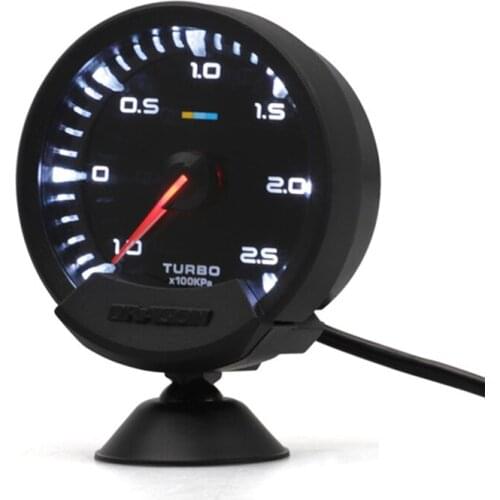 60mm 12V Universal Car Turbocharged Meter BAR Racing Gauge White Light 1-2.5 Bar