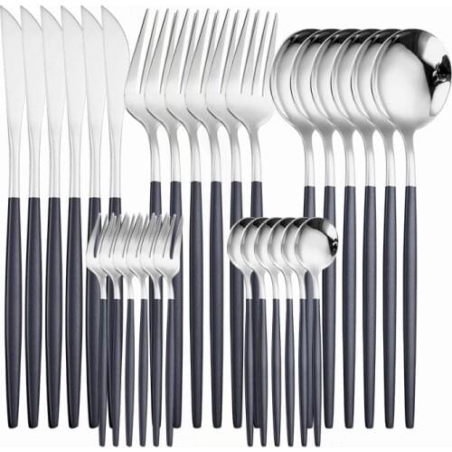 Western Cutlery Set 30pcs Stainless Steel Tableware Spoon Fork Knife Dinnerware Set Tableware Kitchen Black Silver Flatware Set