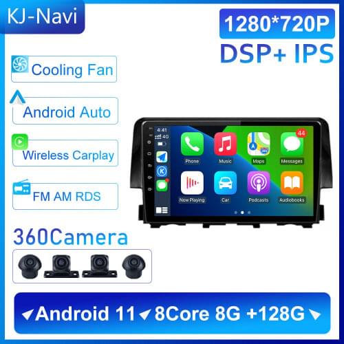 8-Core CPU For Honda Civic 2016 2017 2018 Android 11 4G LTE Car Radio Multimedia Navigation GPS Player WIFI DSP RDS BLUETOOTH