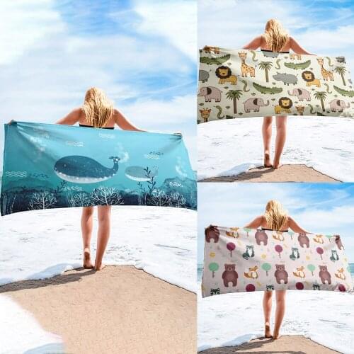 High Quality Towe Cute Animal Lion Dolphin Pattern Childrens Microfiber Printed Bath Towels Quicky-Dry Beach towel
