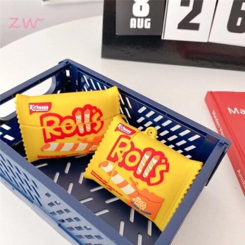 Funny Cheese Stick Roll Bluetooth Earphone Case For Airpod 2 Cute Silicone Case For Airpods Pro Protective Cover Funda Keyring