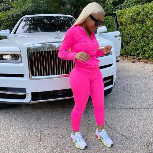 Women 2021 Two Piece Sets Hooded Long Sleeve Zipper Up Top Slim Fitness Stretchy Pants Female Sportwear Jogger Tracksuits RV989