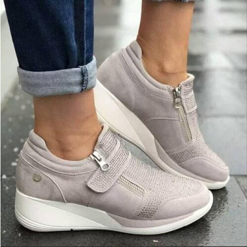 Wedges Shoes Woman Sneakers Zipper Platform Trainers Women Shoes Casual Lace-Up Tenis Womens SneakersFeminino Zapatos De Mujer