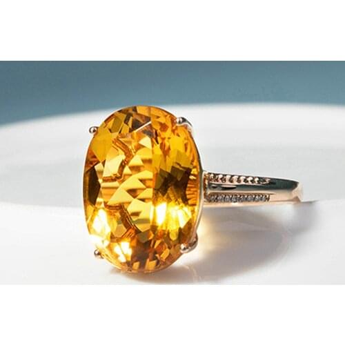 Fashion Yellow Crystal Citrine Gemstones Diamonds Rings for Women Rose Gold Color Jewelry Bague Bijoux Party Accessories Gifts