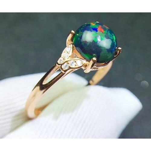Natural real black opal round ring Free shipping 6*6mm 0.6ct gemstone 925 sterling silver Fine jewelry J2122910