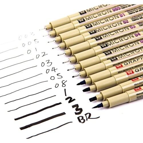 1pcs Pigment Micron Sakura Neelde Soft Brush Drawing Pen 005 01 02 03 04 05 08 Brush Fine Point Markers Pen